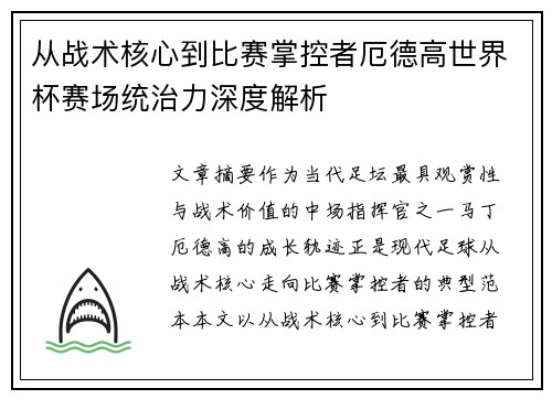 从战术核心到比赛掌控者厄德高世界杯赛场统治力深度解析